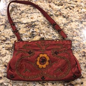 Evening purse, clutch. Rust colored, embroidered